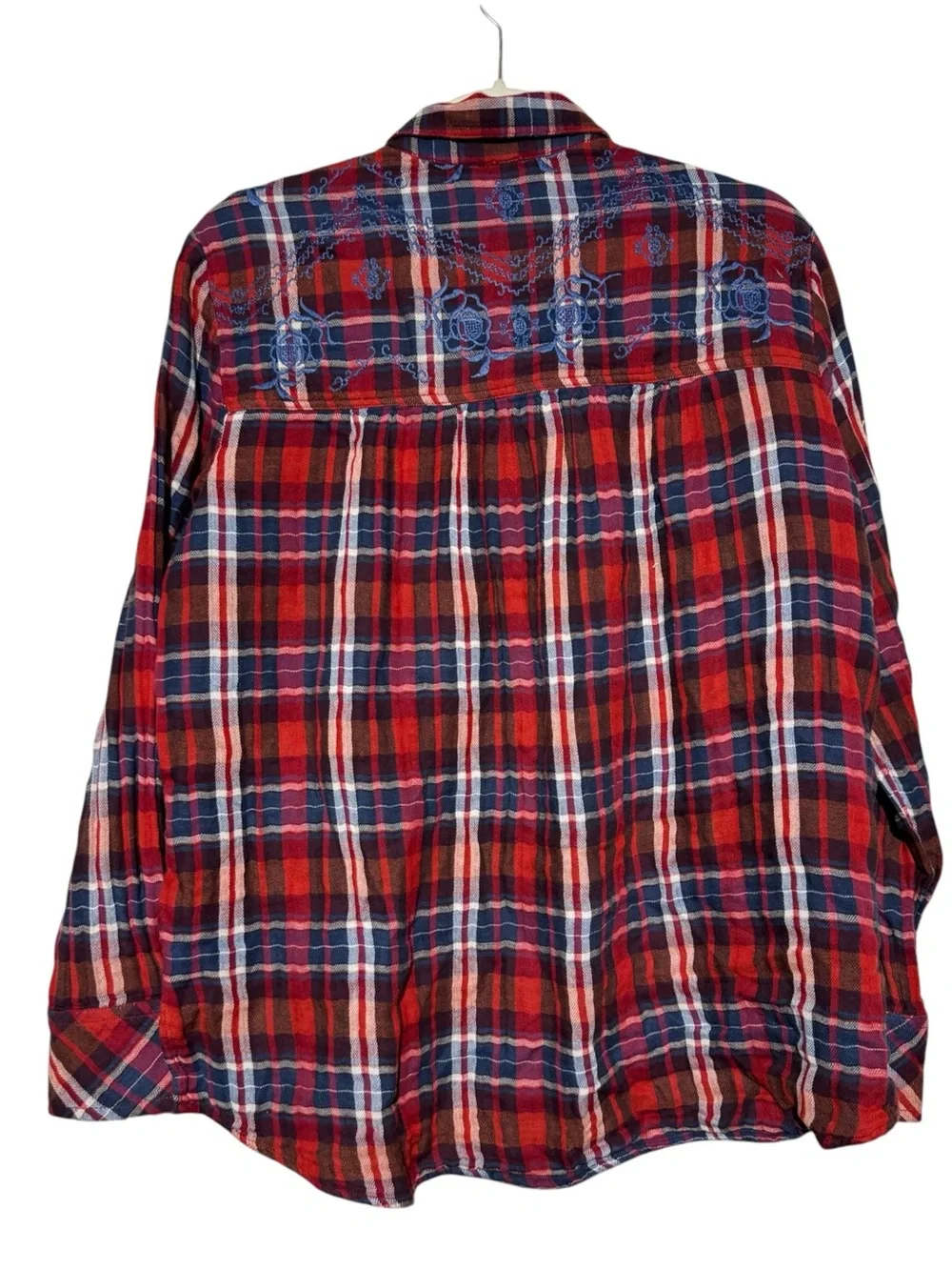 Free People Magical Plaid Button Front Shirt Size XS Embroidered Flannel Fall
